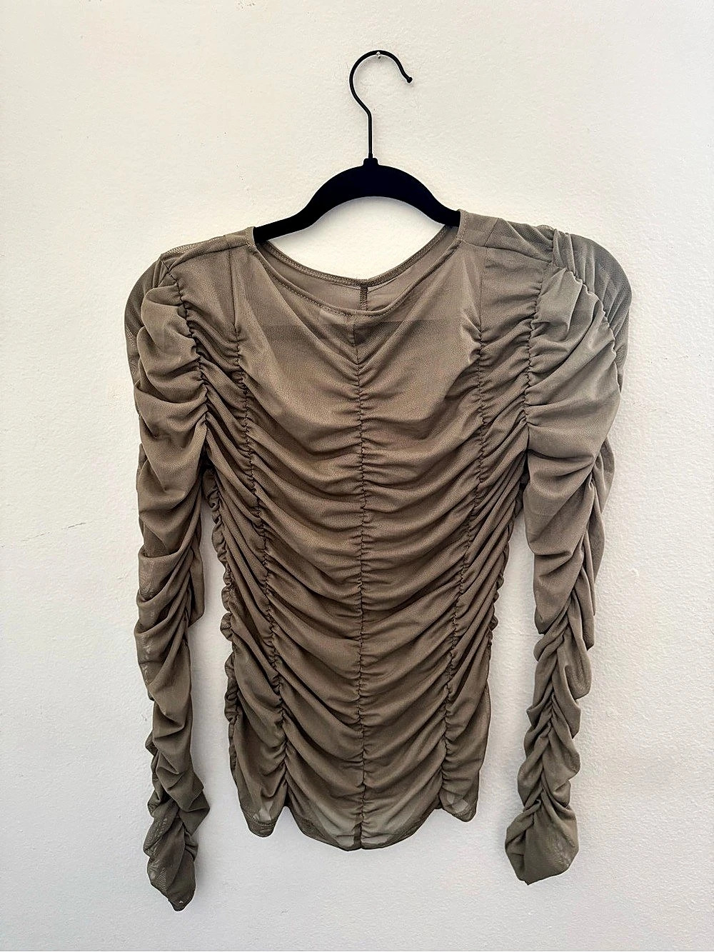 H&M Ruched Mesh Top Ruched Long Sleeve Top